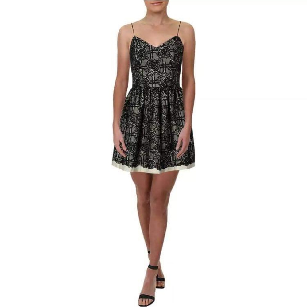 Aqua Womens Floral Lace Overlay Party Scuba Dress